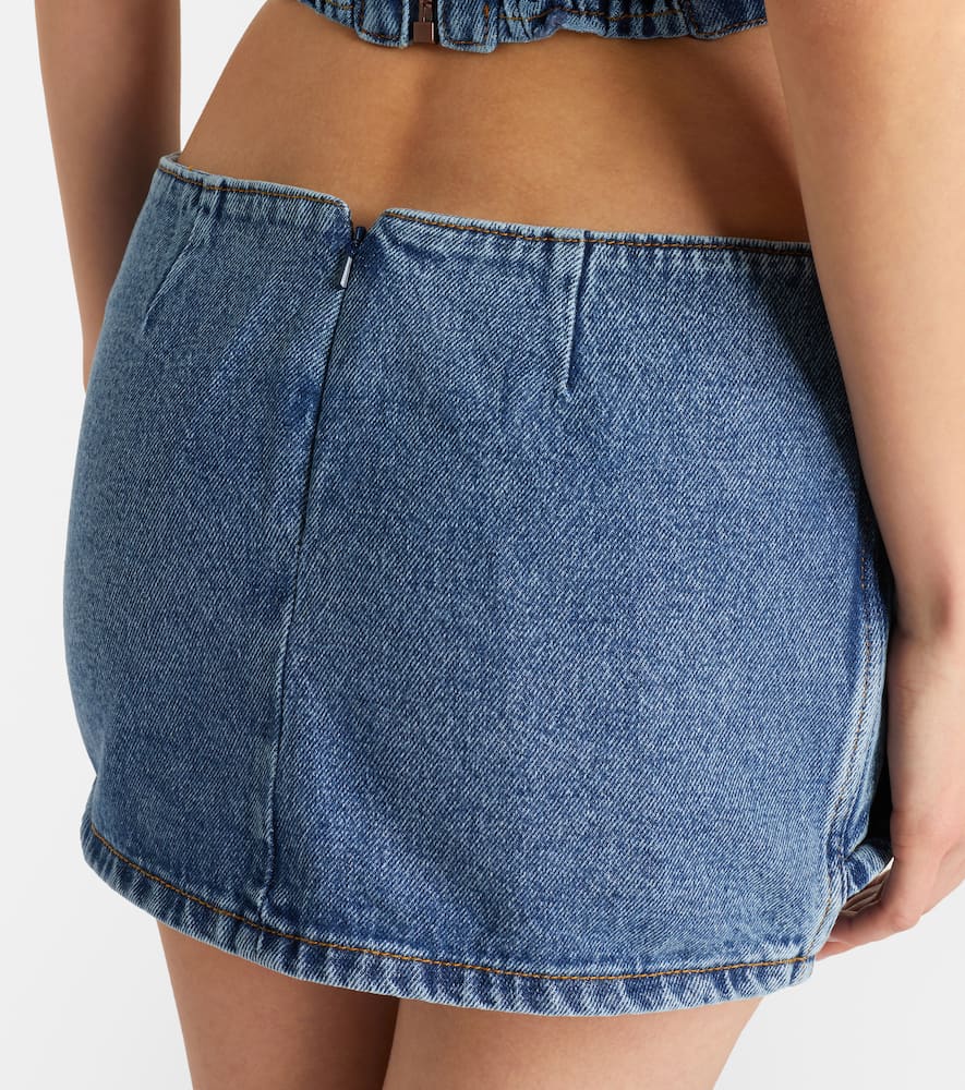 Floral-appliqué denim miniskirt