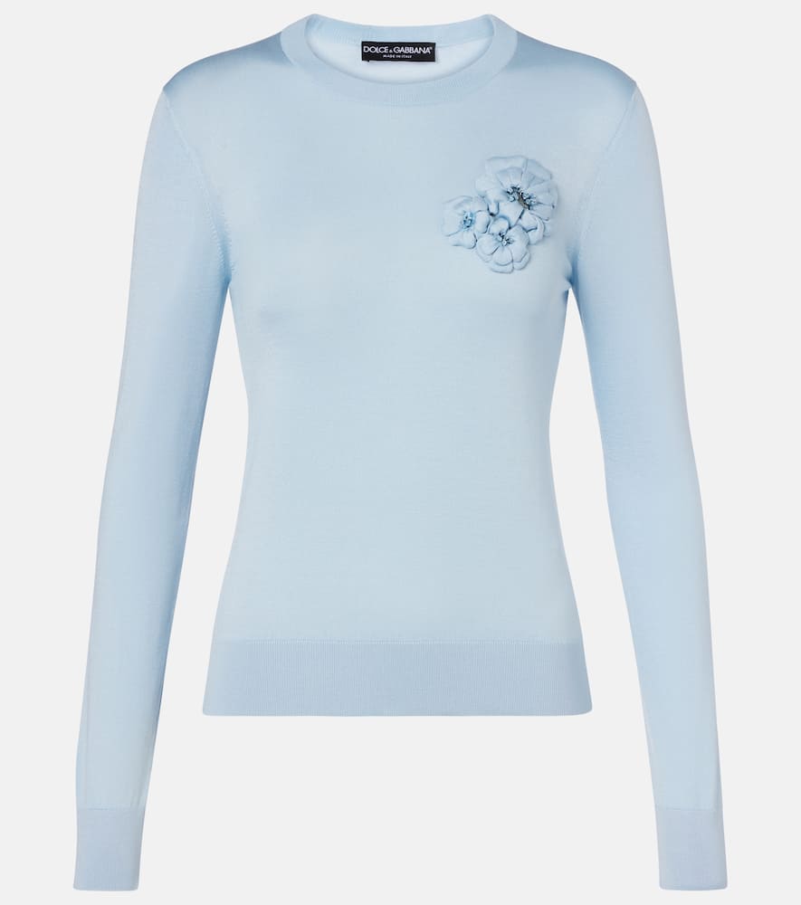 Floral-appliqué silk sweater