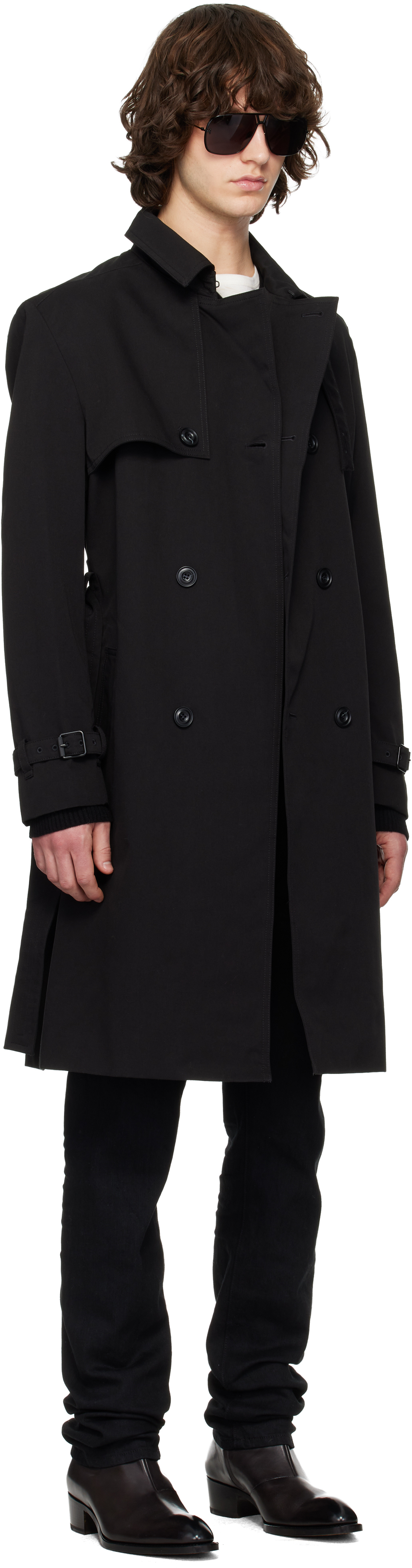 Black Water-Repellent Trench Coat