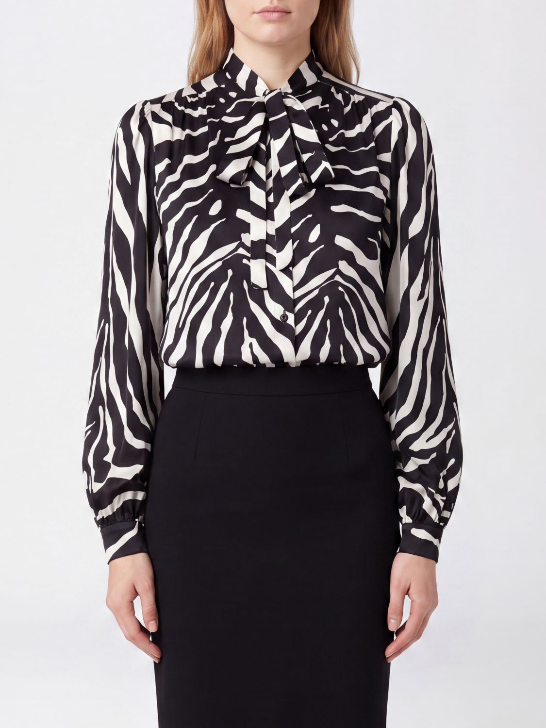 Zebra print pussy-bow collar shirt - Black