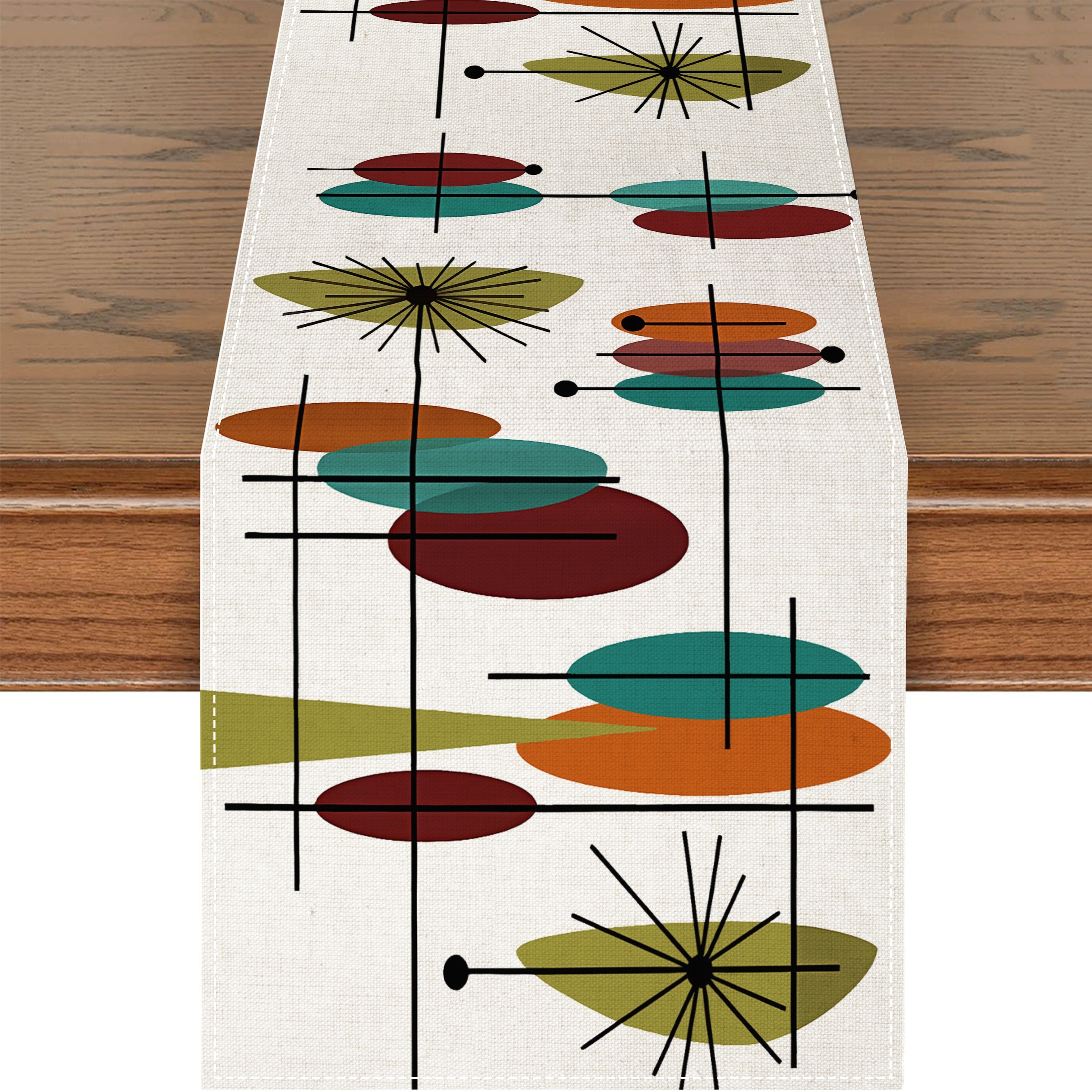TEMU 1pcstable Runners Retro Modern Mid Century Weddingcoffee Table Runner, Farmhouse Linen Cloth For Dinning Holiday Party Indoor Outdoor Decor
