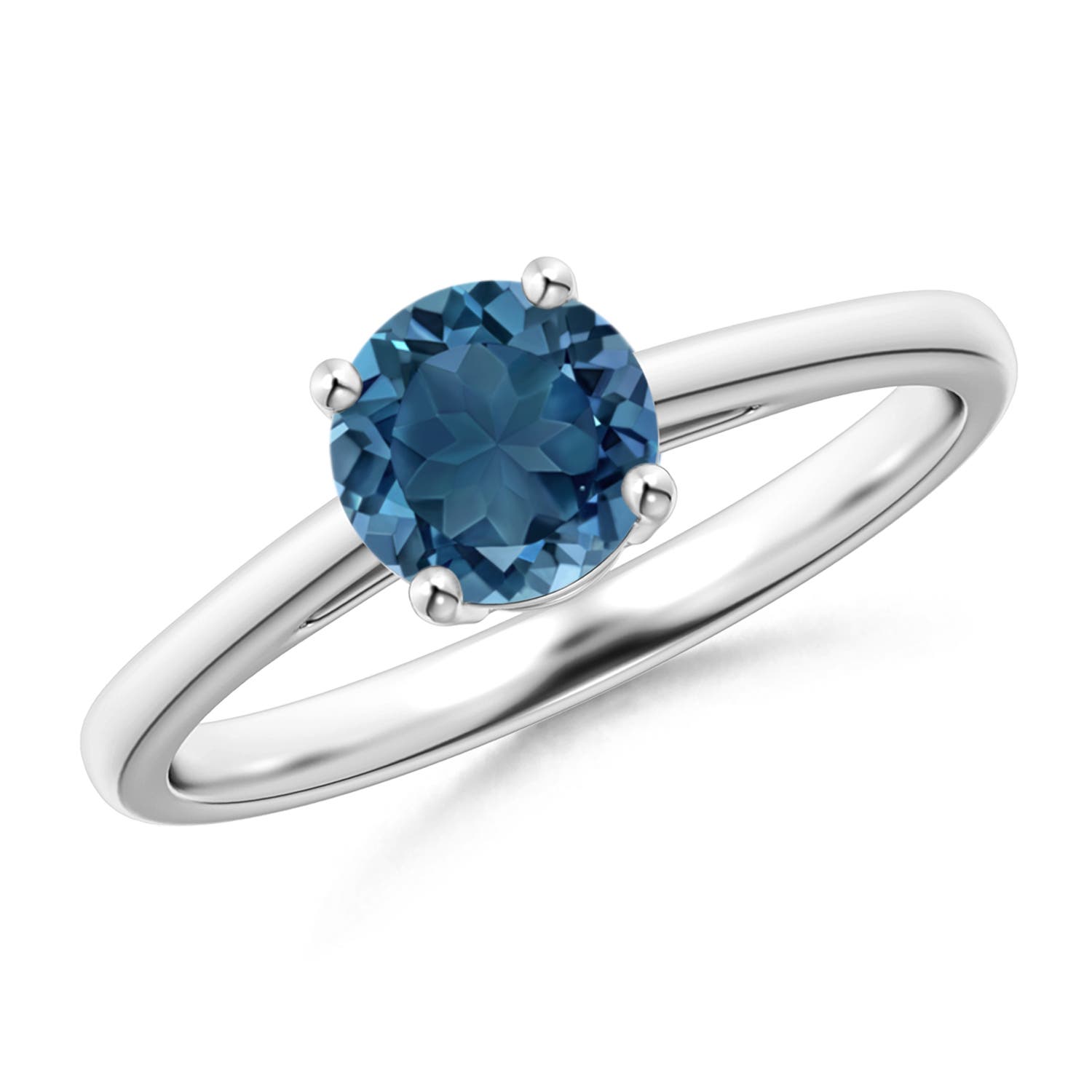 Angara 0.95 Carat Classic Prong-Set Round London Blue Topaz Solitaire Ring in Platinum