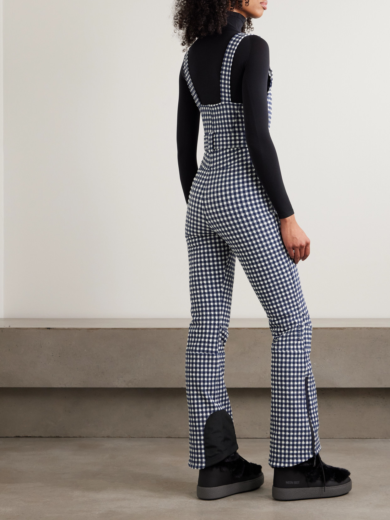 Fernie Belted Gingham Seersucker Ski Salopettes - Blue