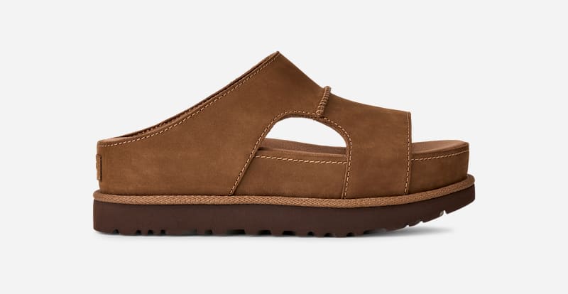 ® Women's Goldenstar Hi Cutout Slide Leather Sandals in Dark Chestnut