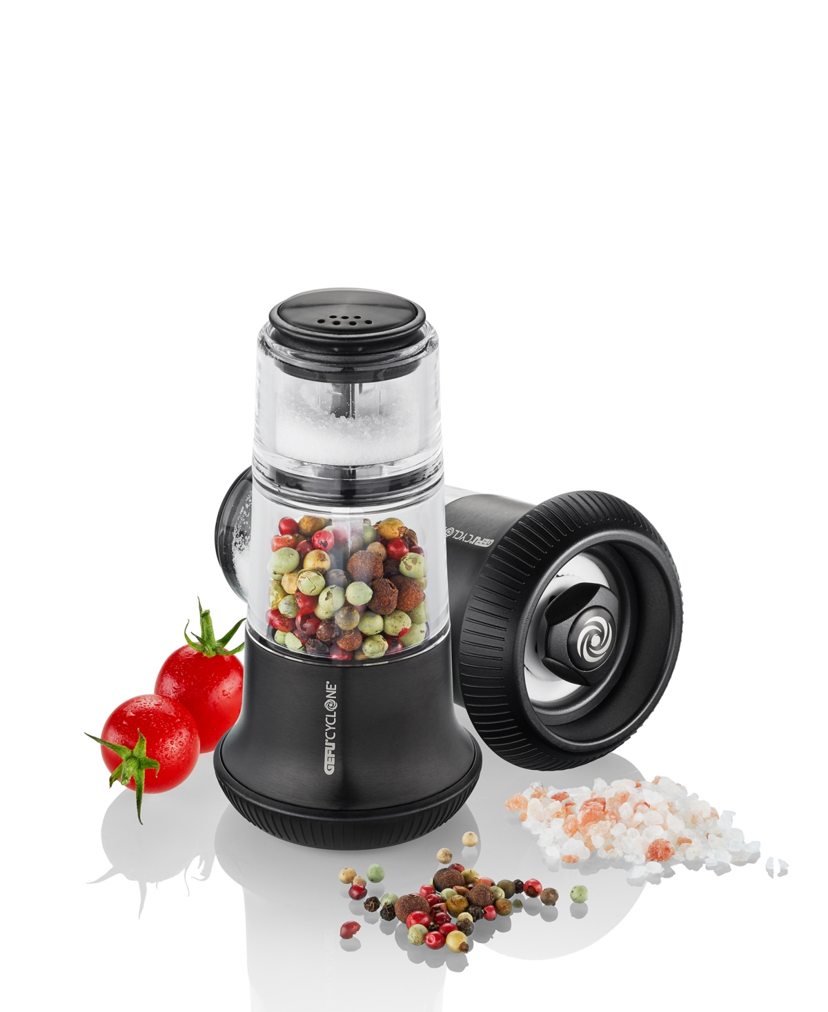 Stainless Steel With Ceramic Grinder Black Finish Small Pepper Mill with Salt Shaker - Black