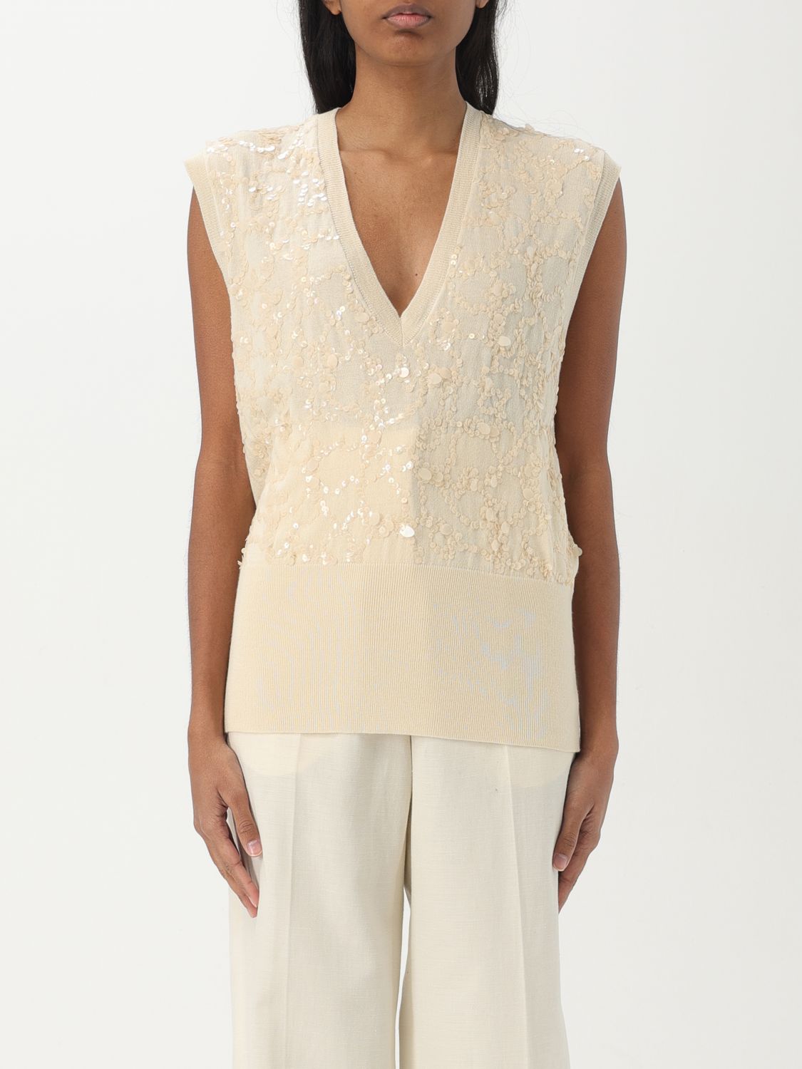 Sequinned sleeveless blouse - White