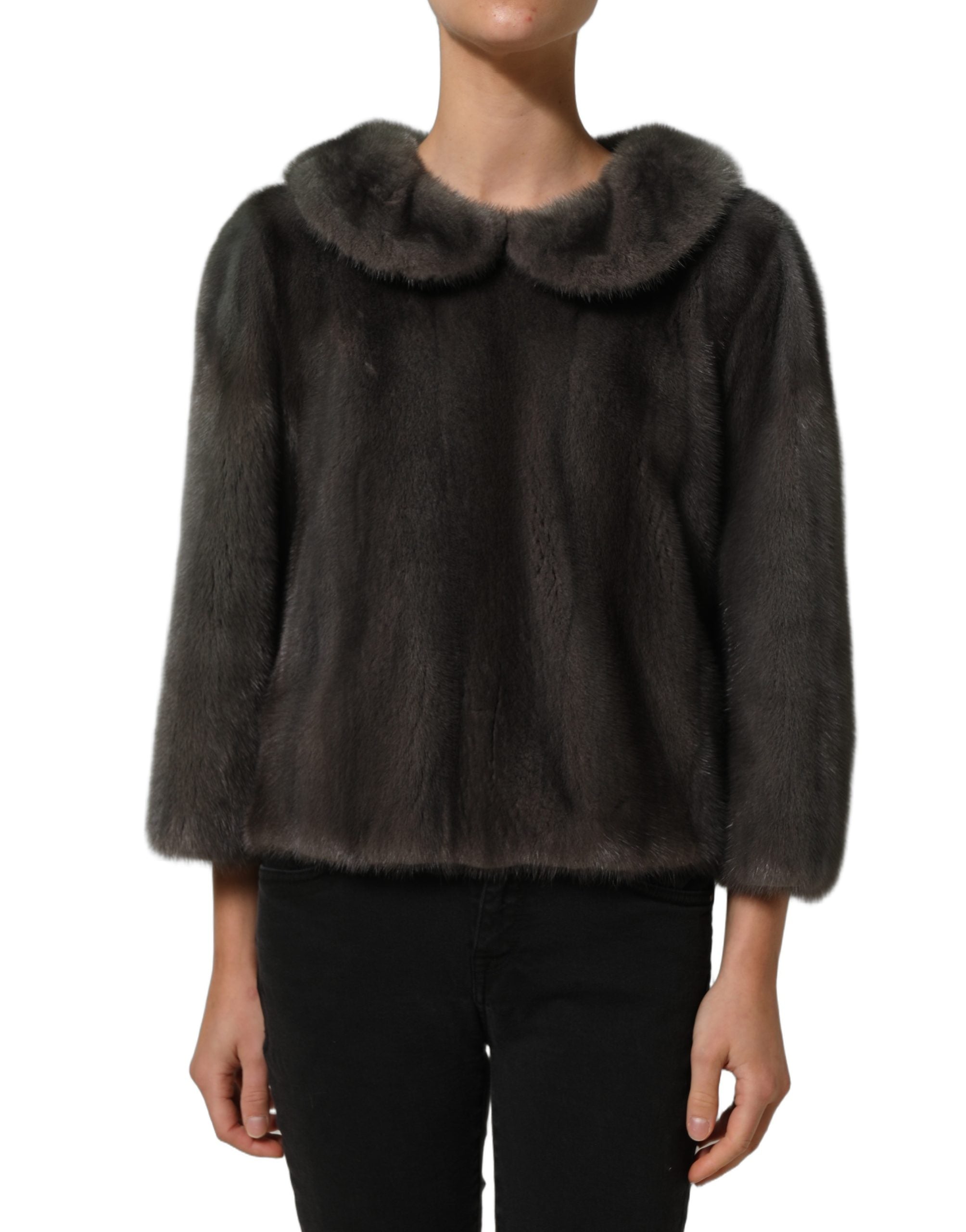 Mink Fur with Peter Pan Collar Blouse — Gray