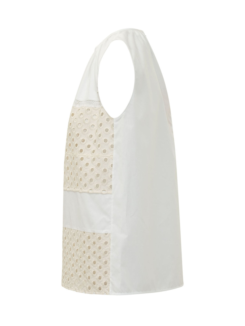 White Embroidered Round Neck Top