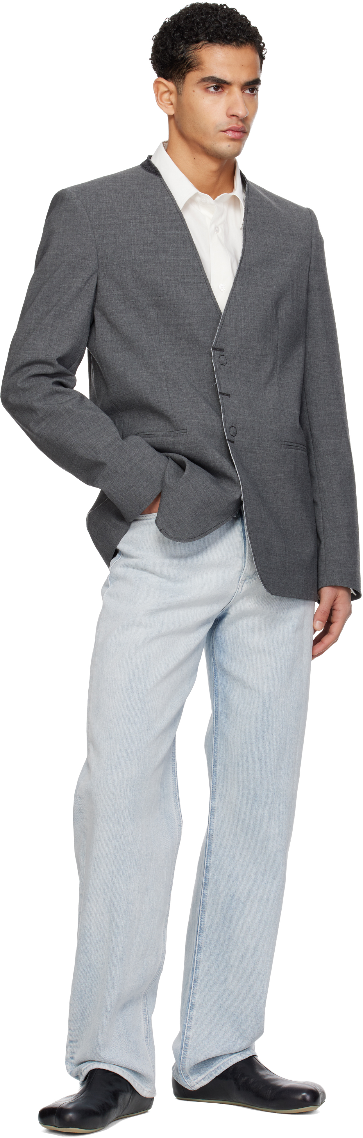 Gray Collarless Blazer