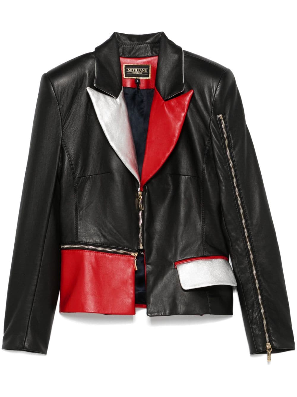 Colour-block leather jacket - Black