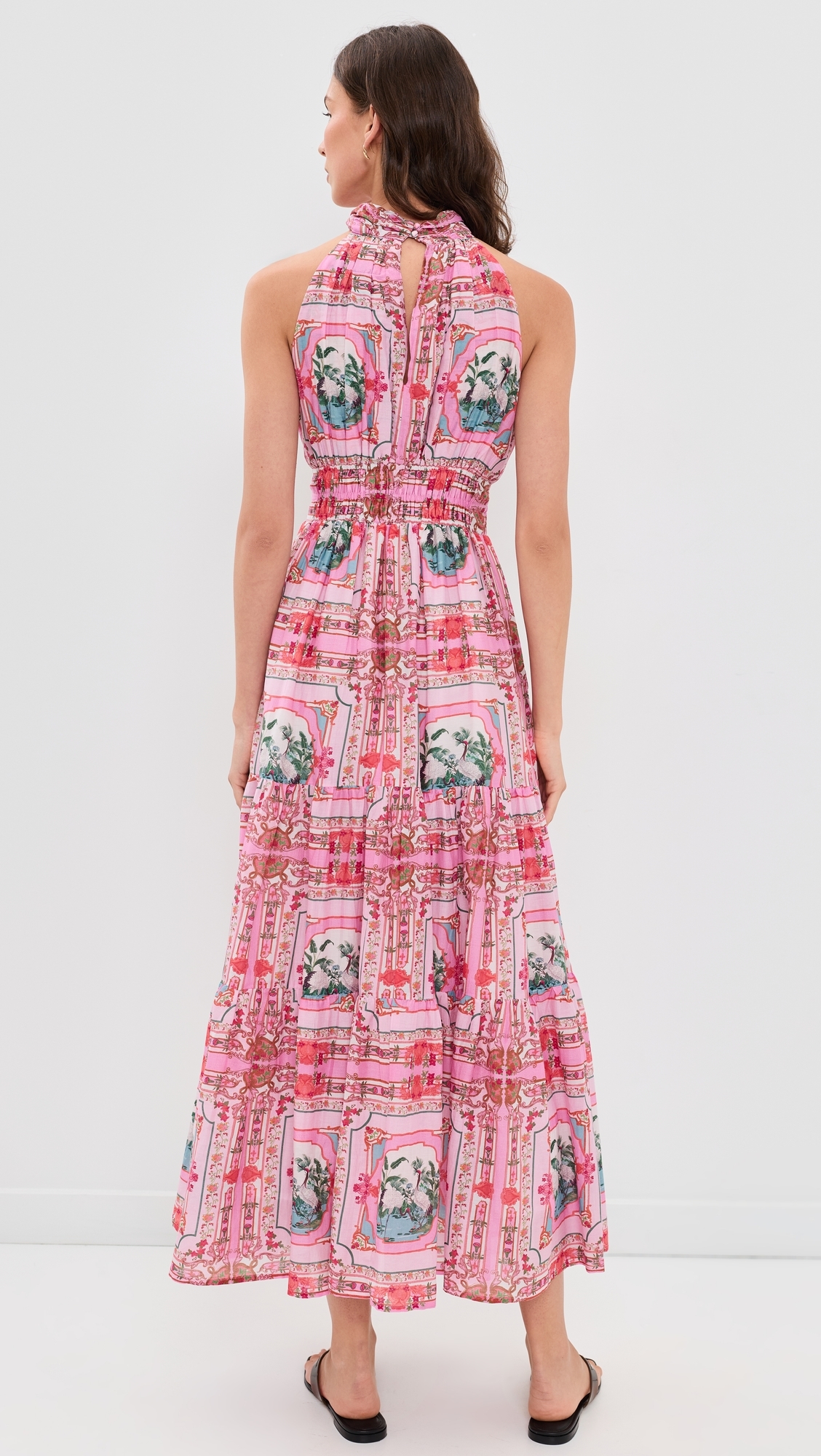 A Halter Dress Pink Bird Print