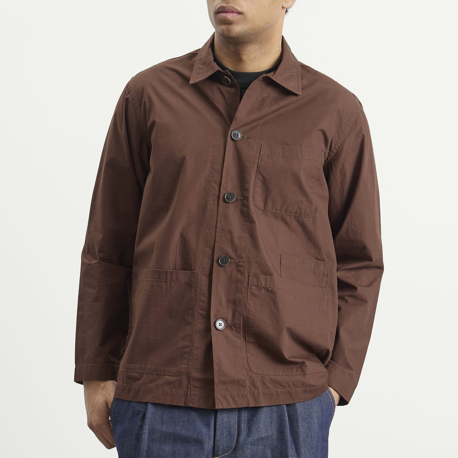 Men's Peached Poplin Bakers Overshirt in Brown