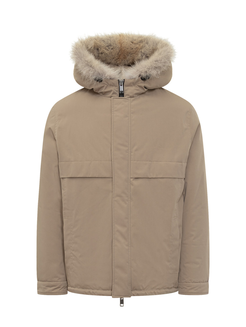 Beige Solid Hood Jacket