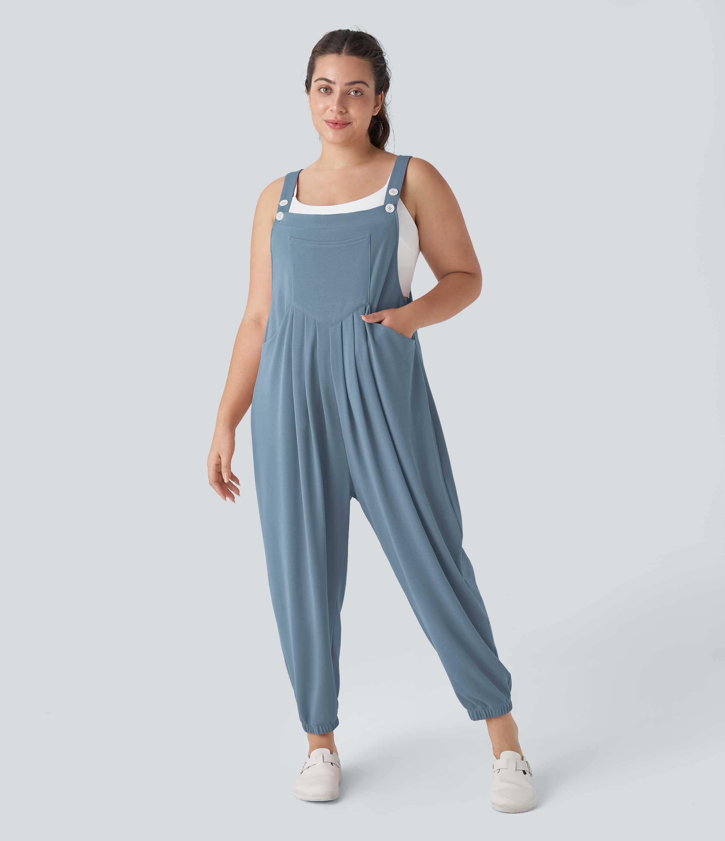 Pockets Waffle Casual Plus Size Jogger Overalls  - Mountain Spring