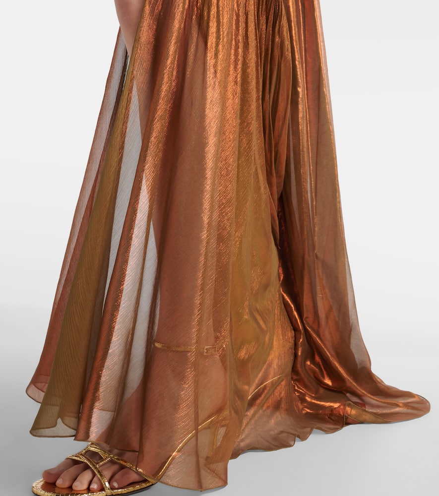 Cutout pleated silk gown