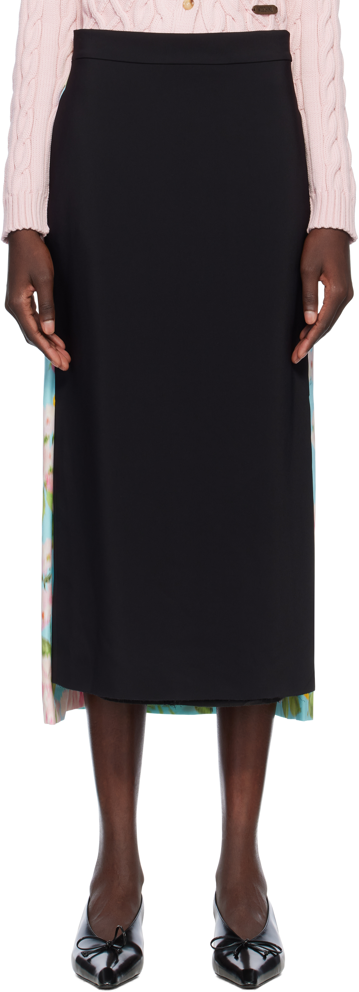 Moschino Blue & Black Crêpe & Satin Midi Skirt