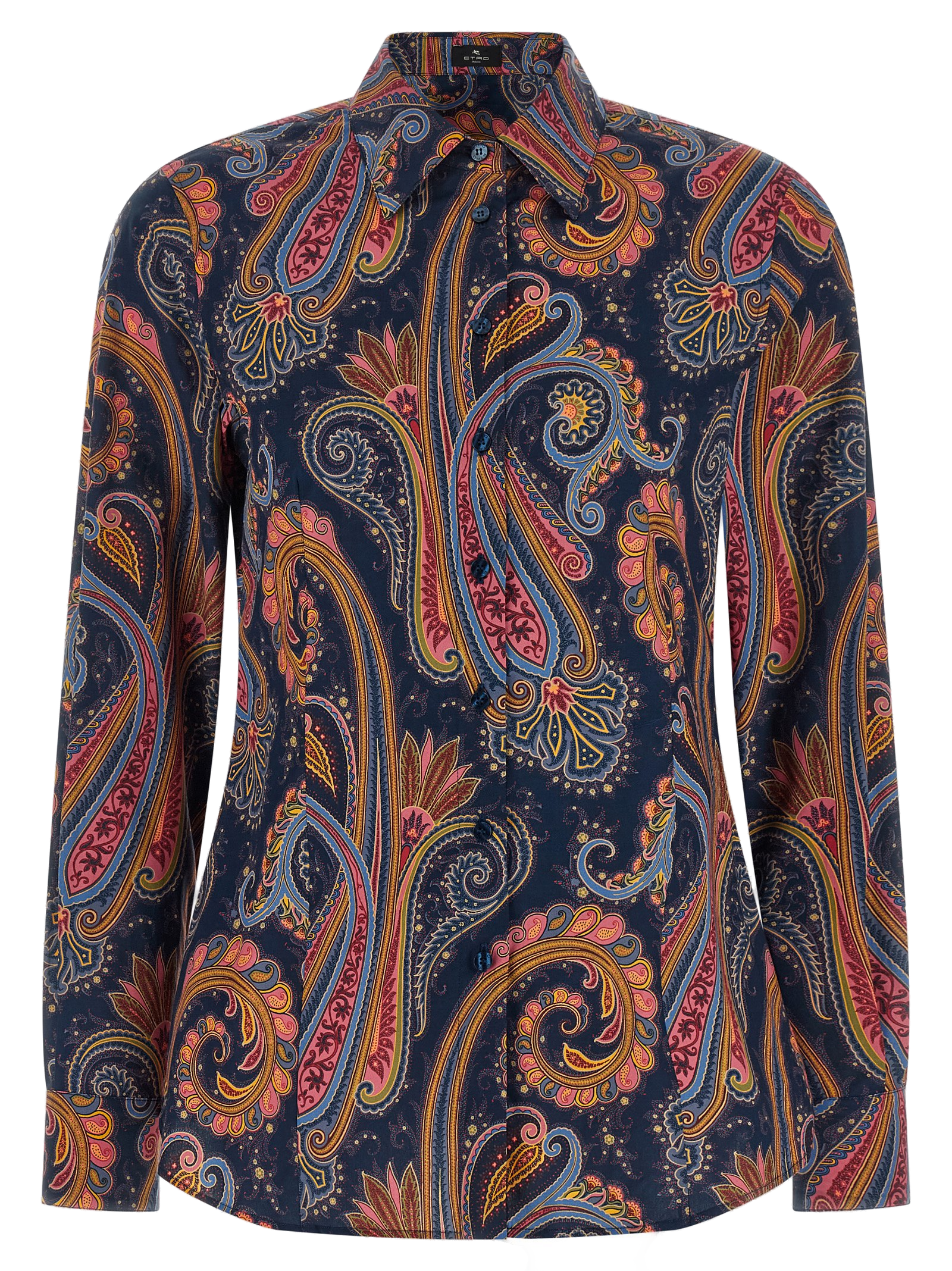 Paisley-Patterned Cotton Blouse — Navy