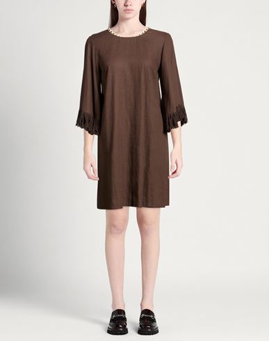 Woman Mini dress Chocolate brown Size M Linen, Viscose