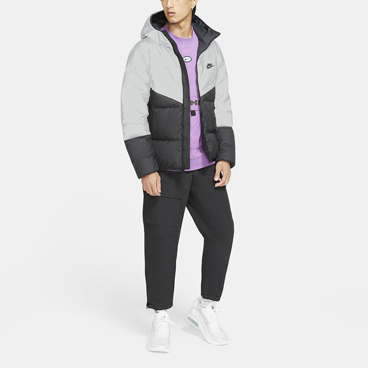 Stay Warm Colorblock Reflective Casual hooded down Jacket Black Gray Colorblock