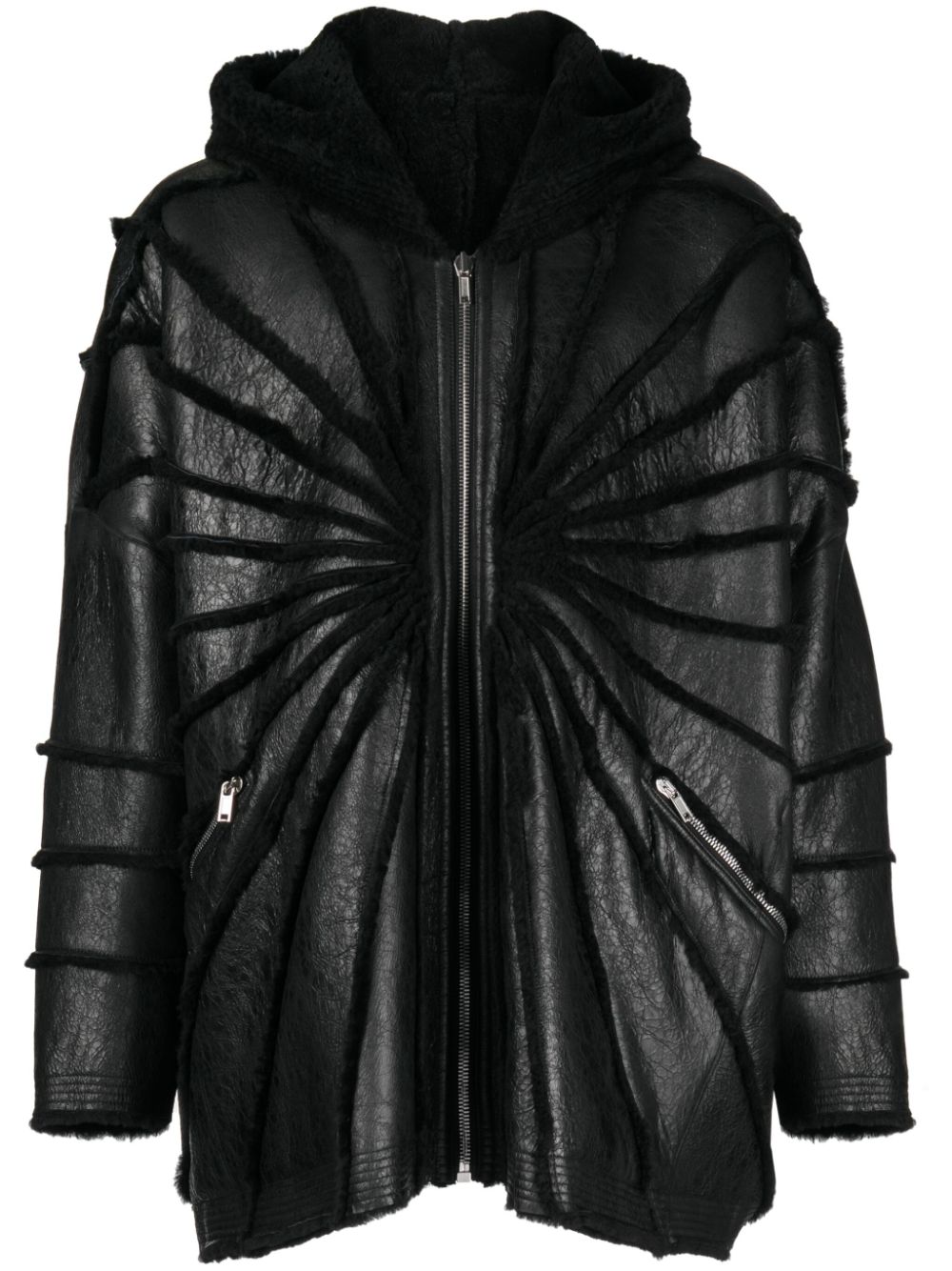Exposed-seam shearling leather jacket - Black