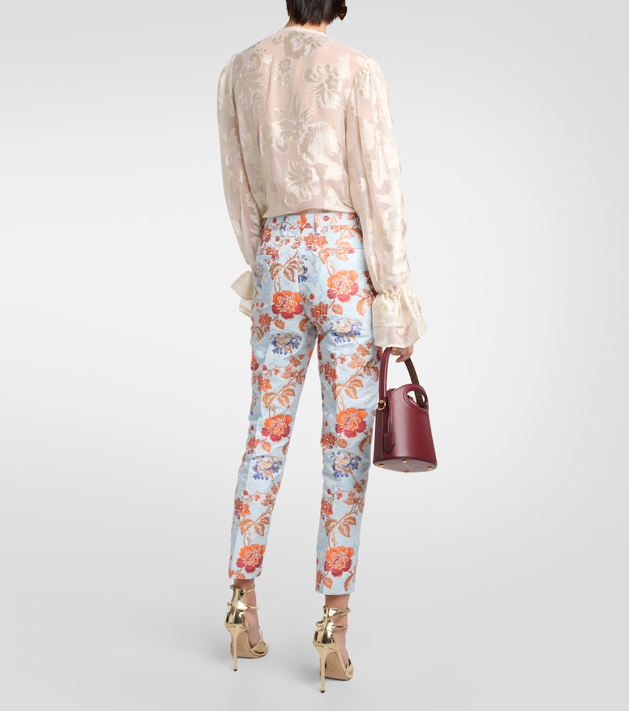 Floral jacquard pants