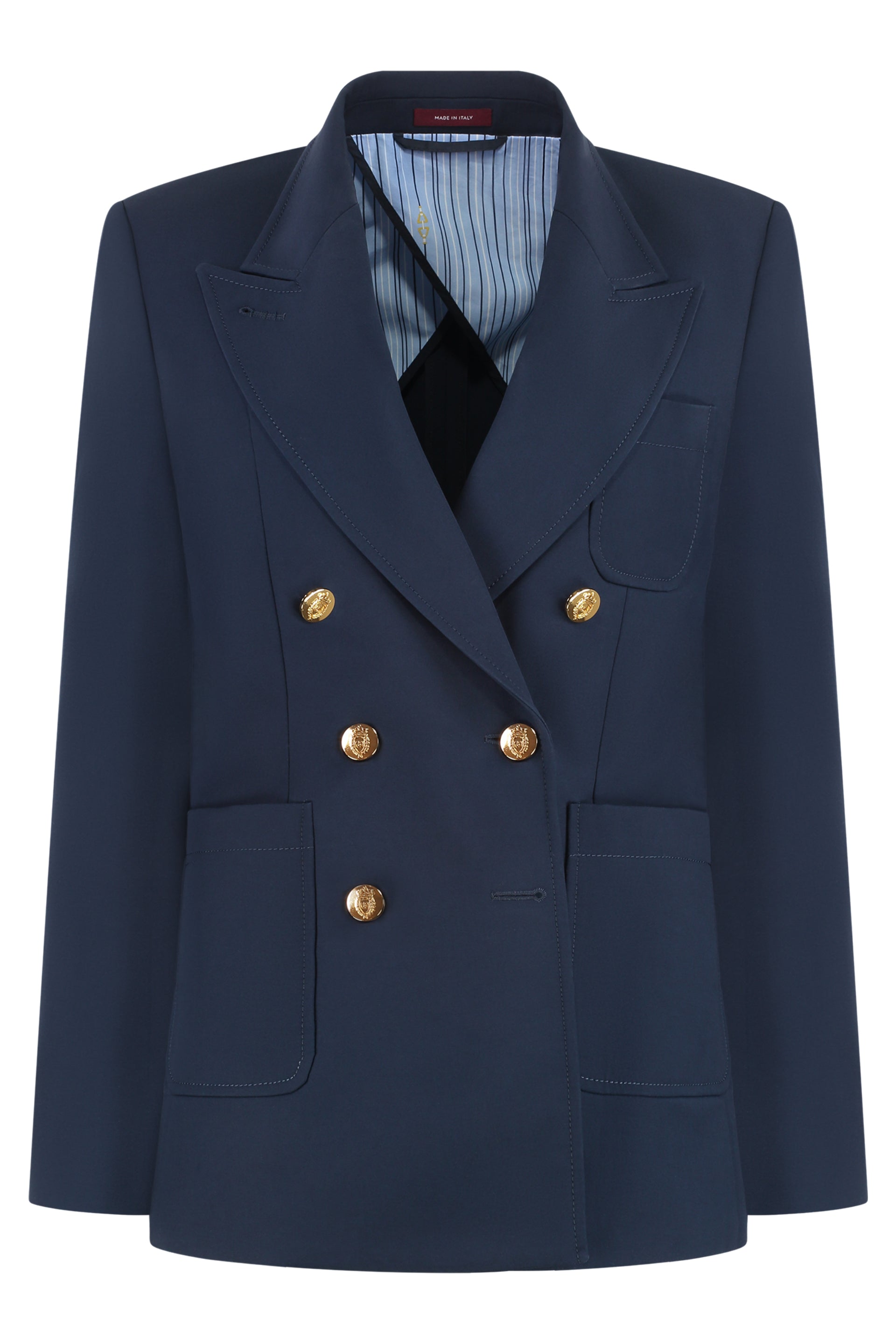Cotton Double-Breasted Blazer with Lapel Collar and Back Slit