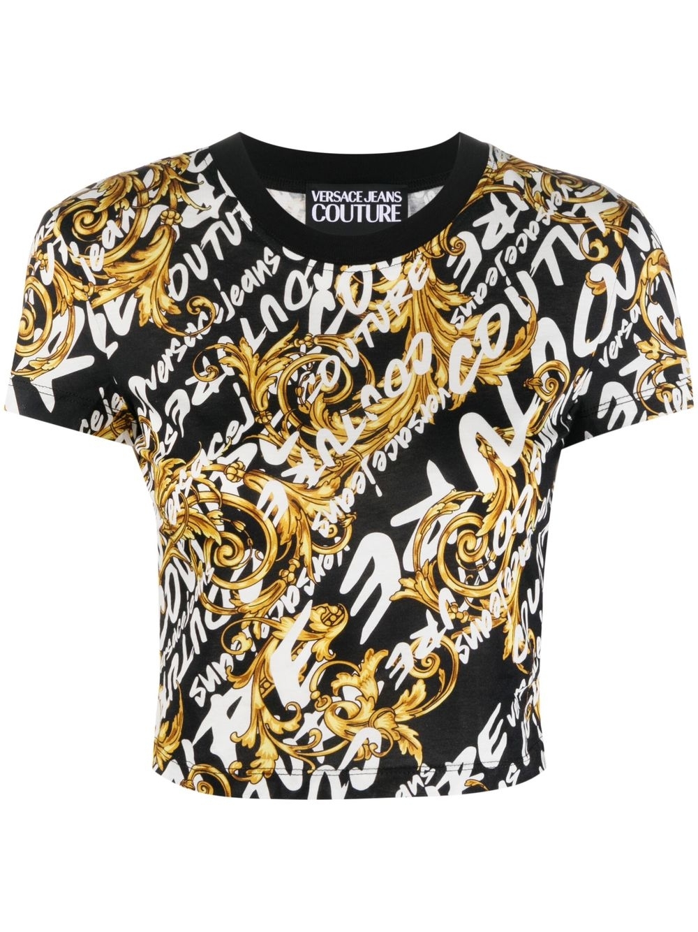 Garland-print cropped T-shirt - Black