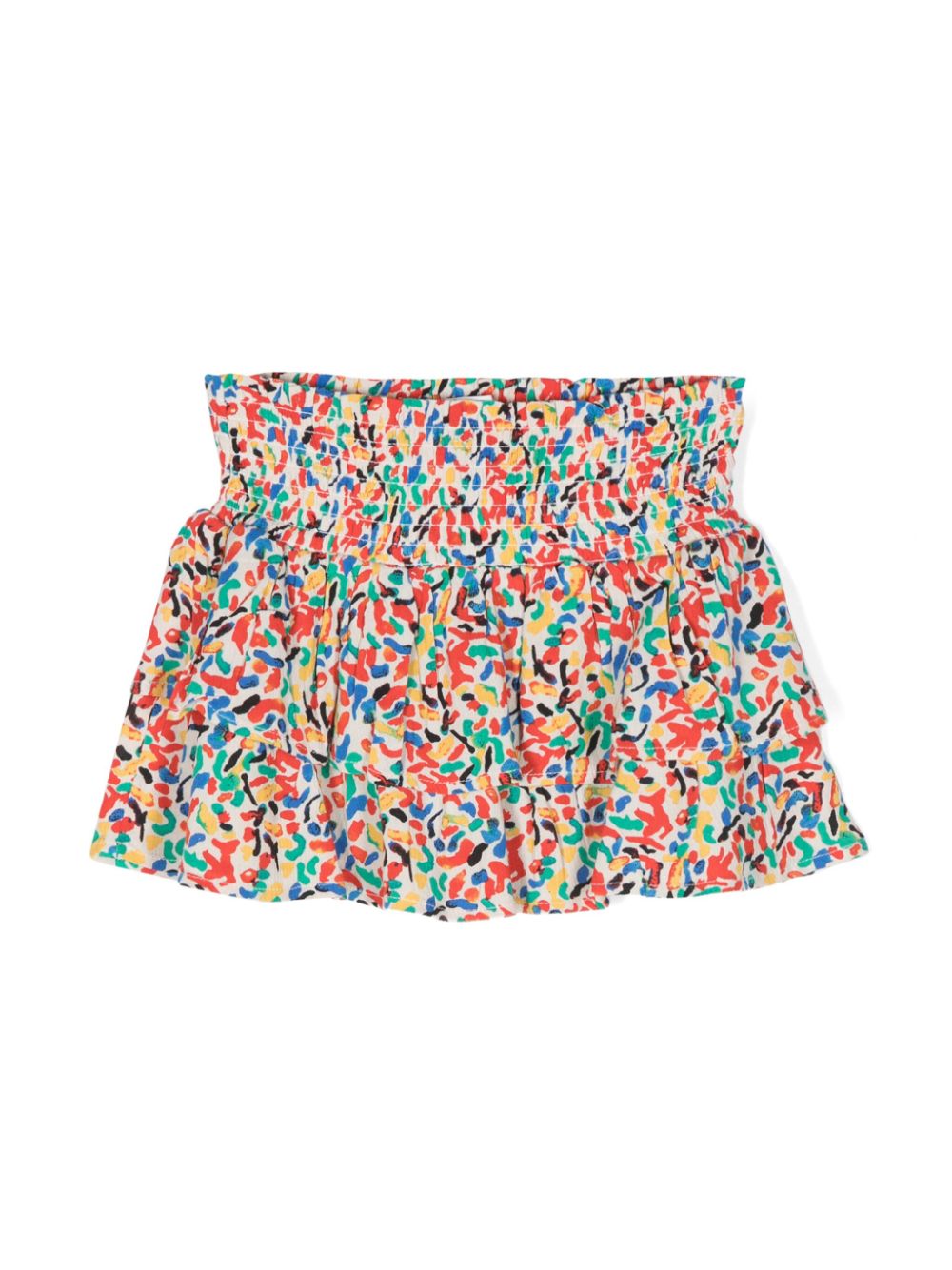 Multicolour-print ruffled skirt - Red