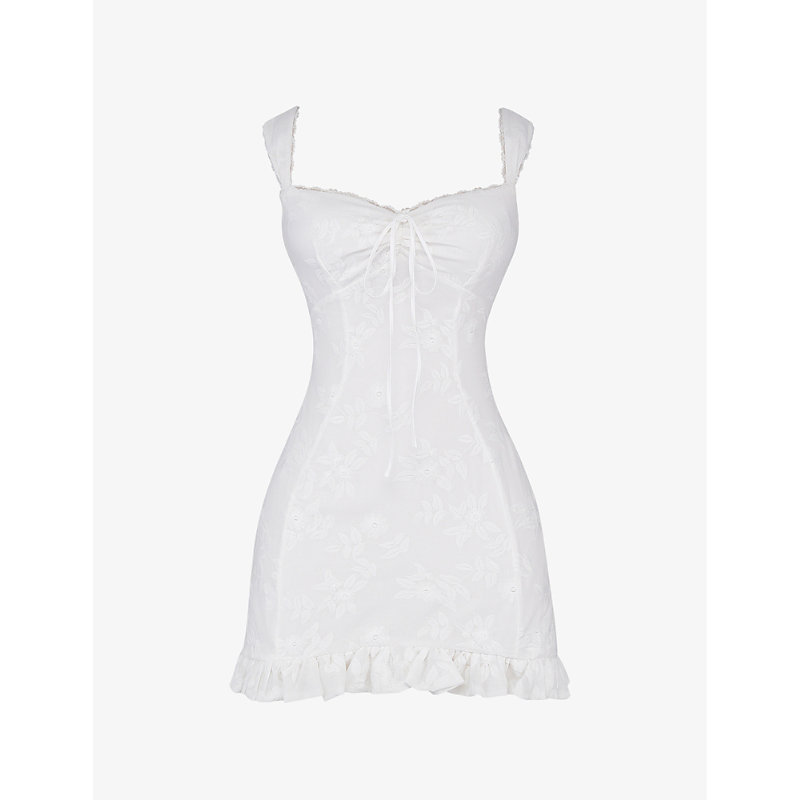 Womens White Odessa Floral-embroidered Cotton-blend Mini Dress