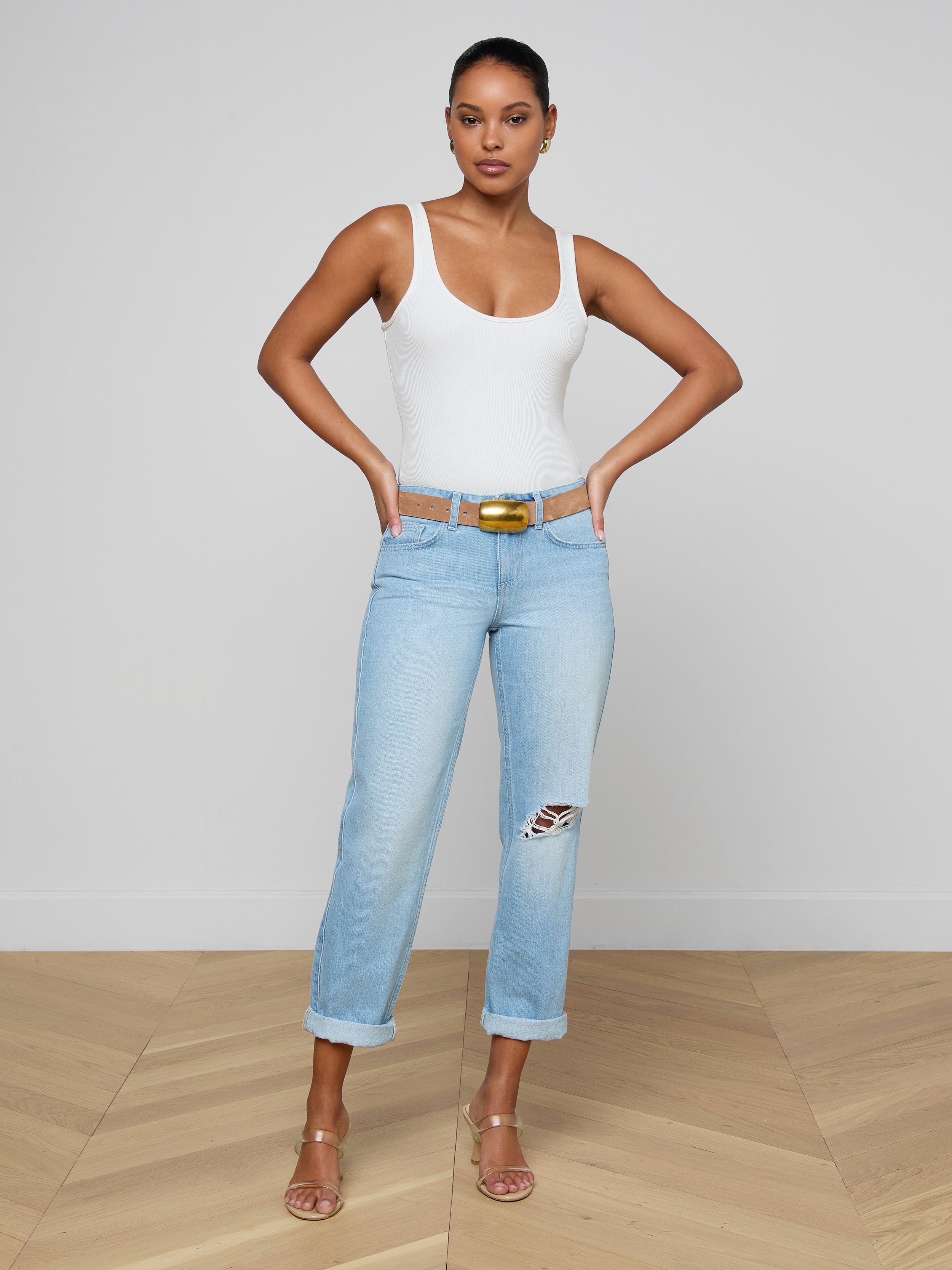 Nevia Slouchy Straight-Leg Jean In Brea Destruct