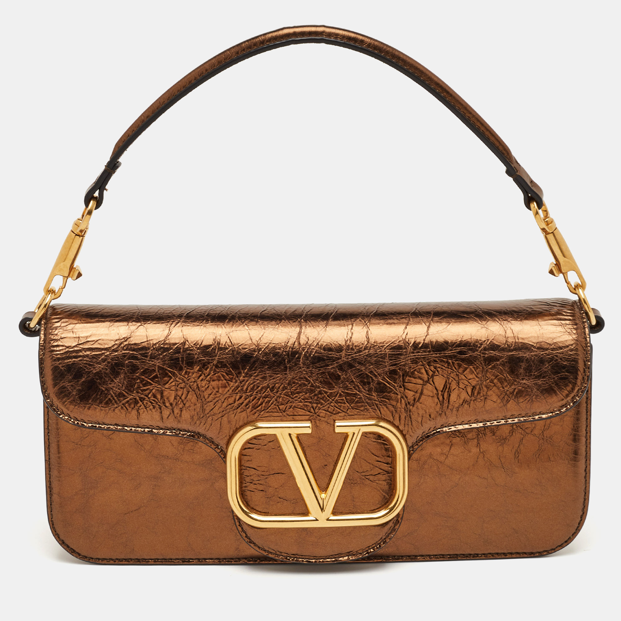 Valentino Loco Metallic Crackle Leather Flap Shoulder Bag