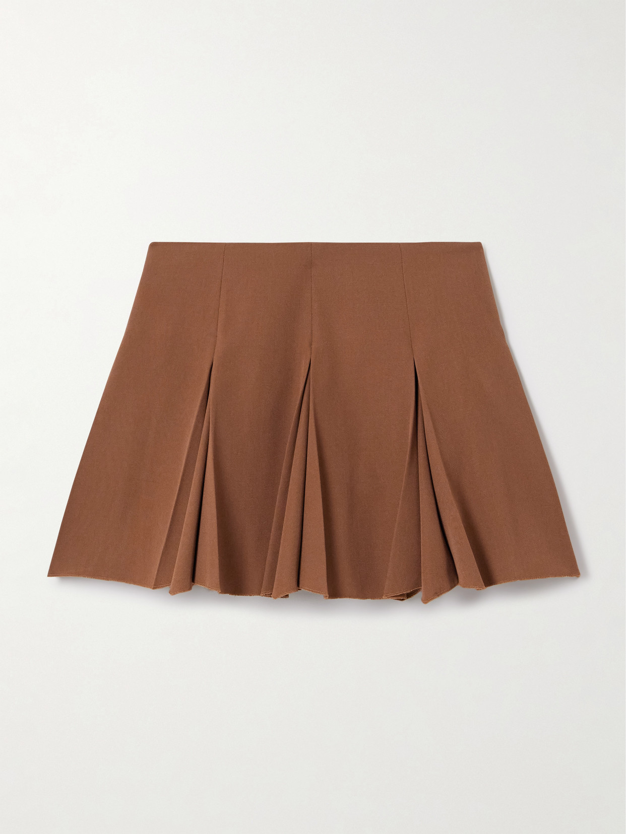 Pleated Grain De Poudre Wool Mini Skirt - Brown