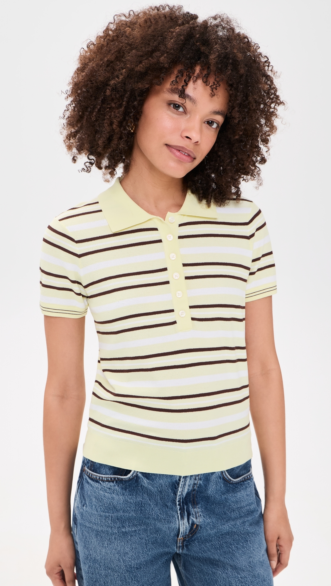 Madison Short Sleeve Polo Pastel Yellow/White/Espresso