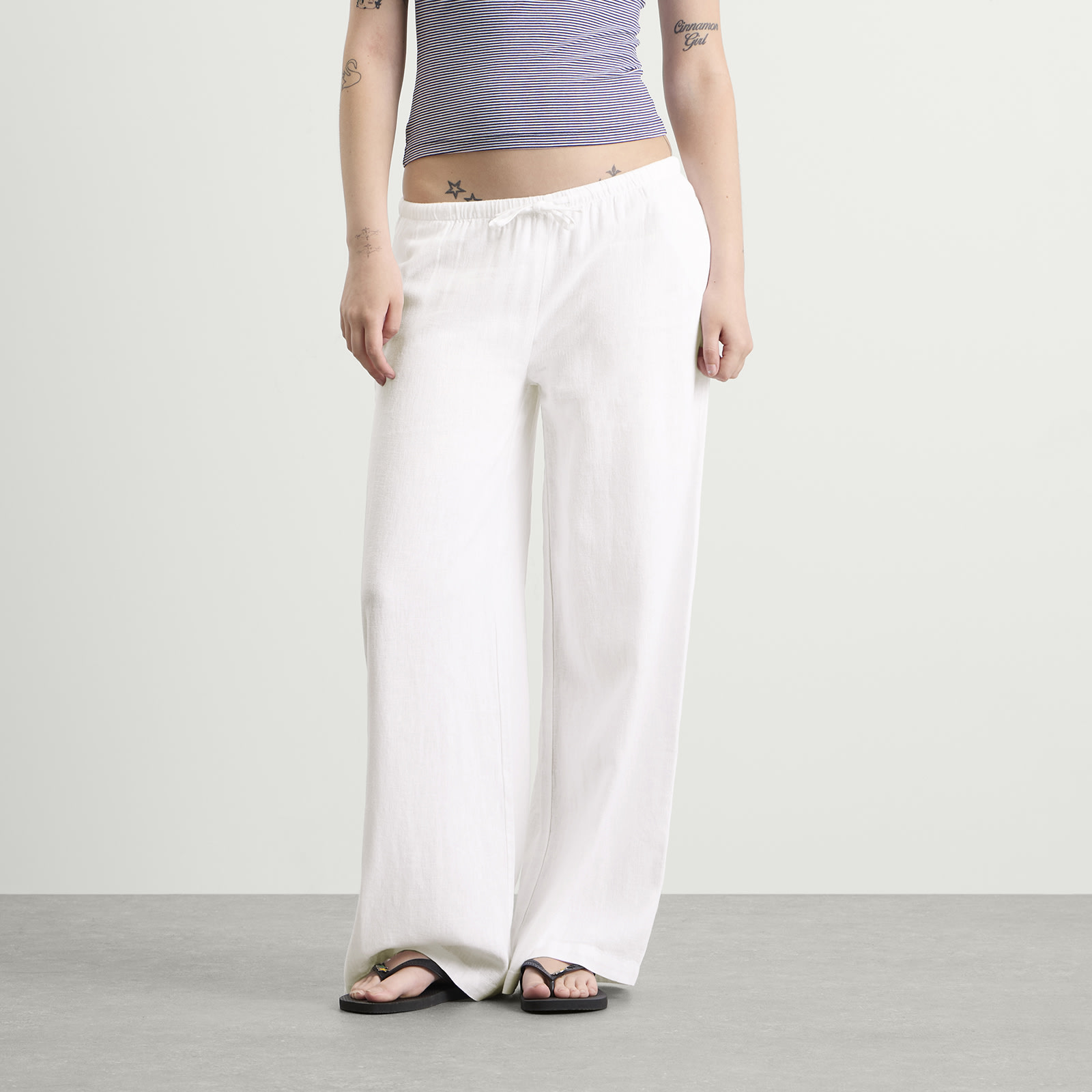 Women's Soft Linen Drawstring Trousers Ivory