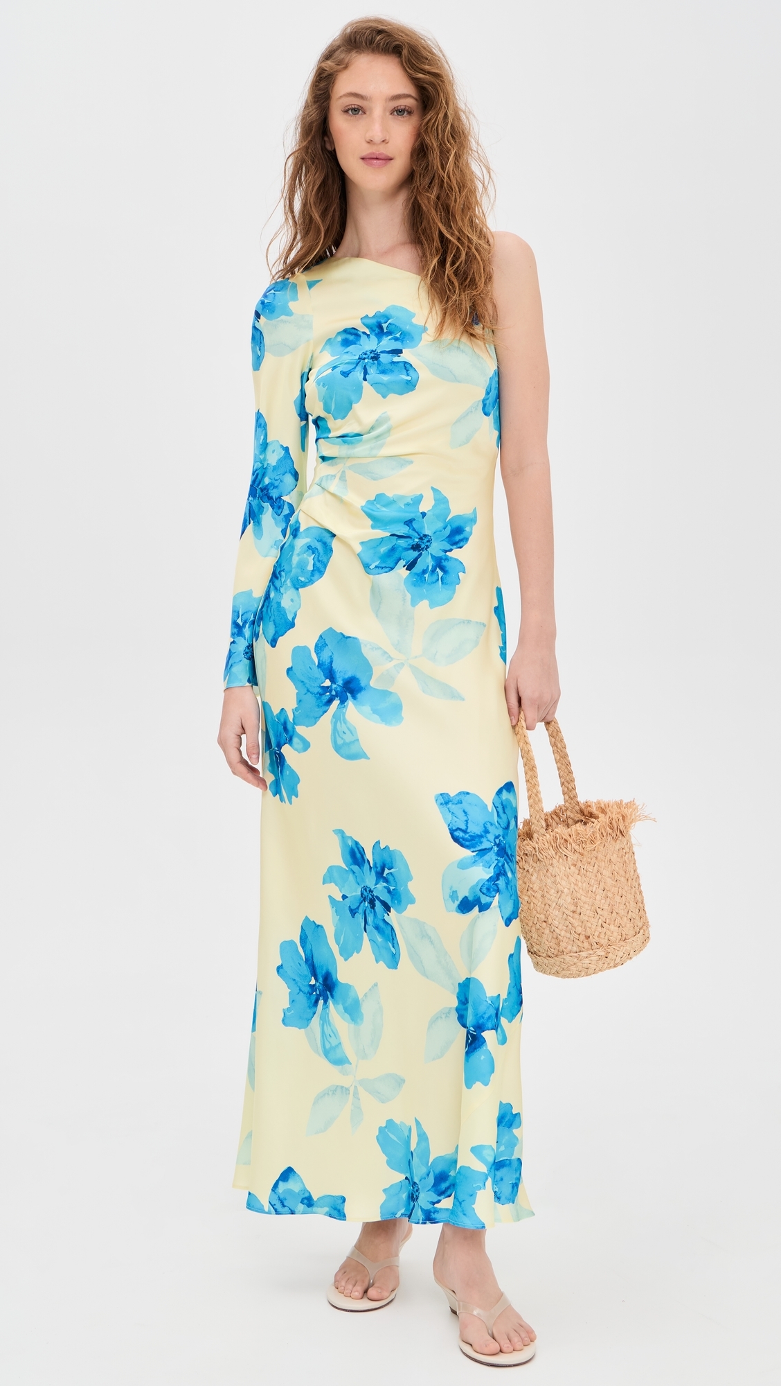Sophie One Sleeve Maxi Dress Yellow Blue