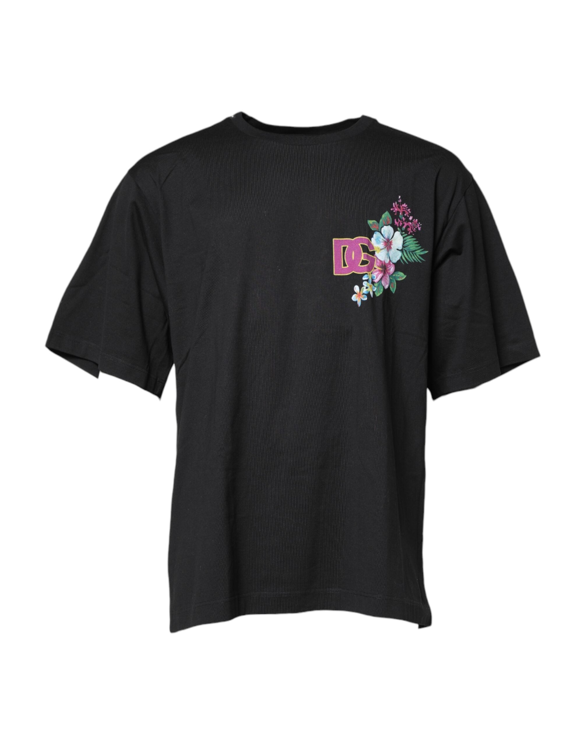 Floral-Embroidered Logo T-Shirt — Black
