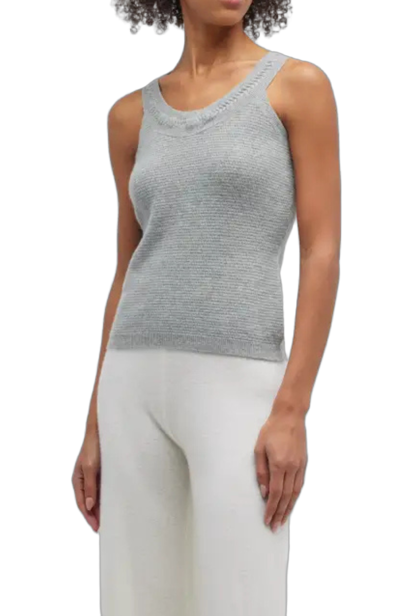 Braided Jewel Cashmere-Blend Tank Top — Gray