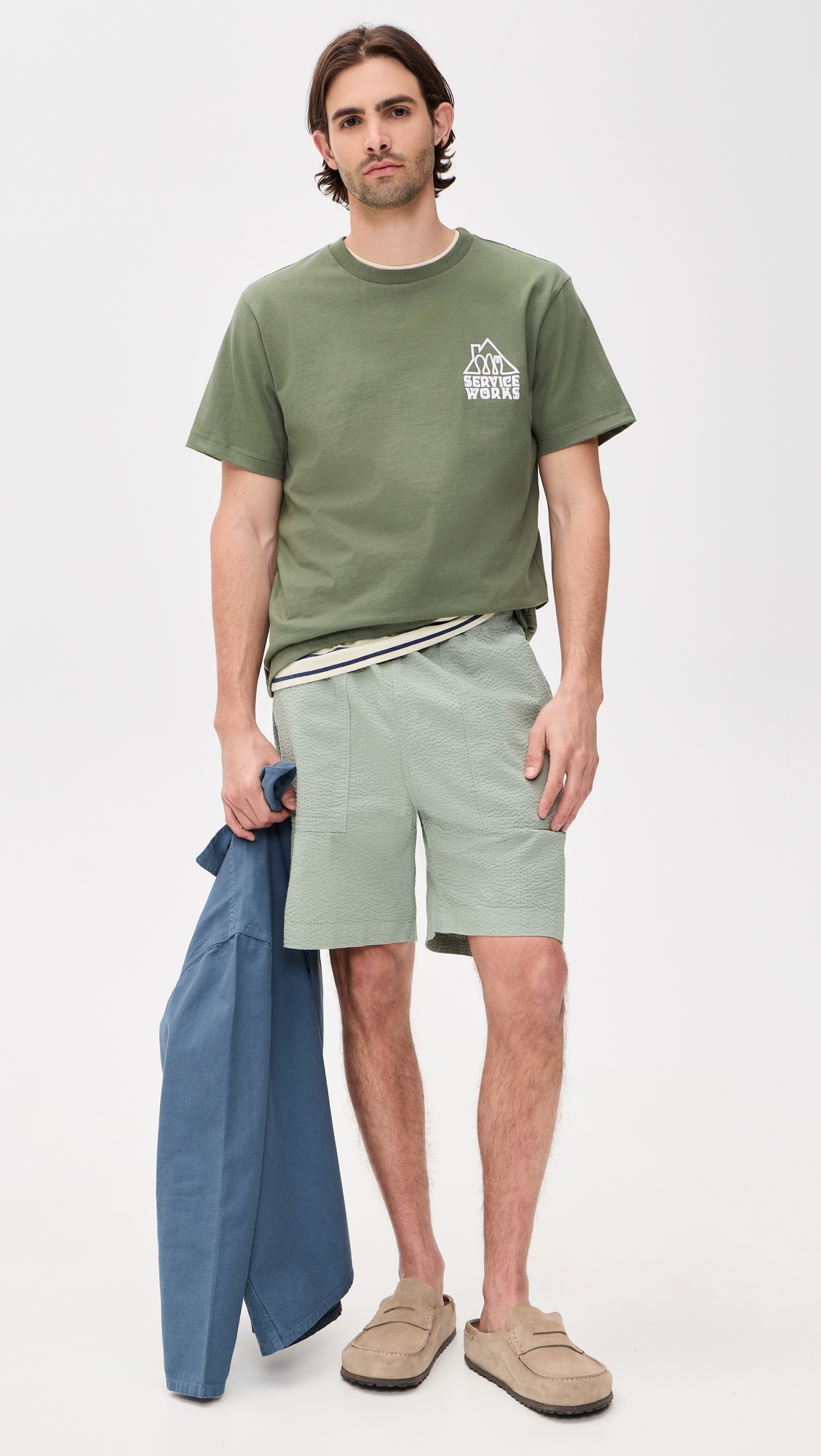 Seersucker Chef Shorts Sage