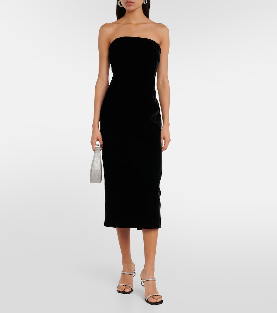 Strapless velvet midi dress