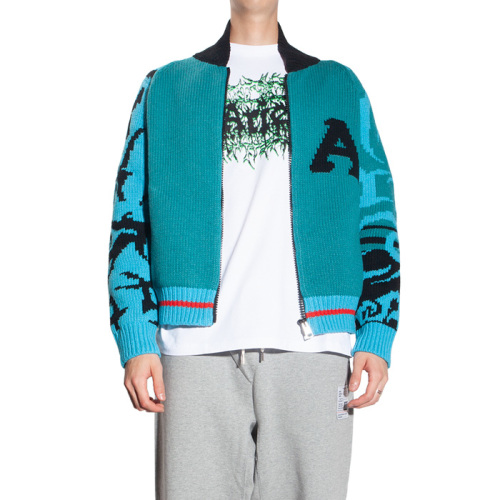 Logo-intarsia zip-up cardigan - Blue