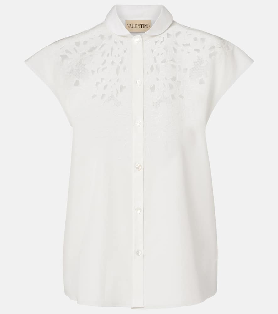 Guipure lace-trimmed cotton poplin shirt
