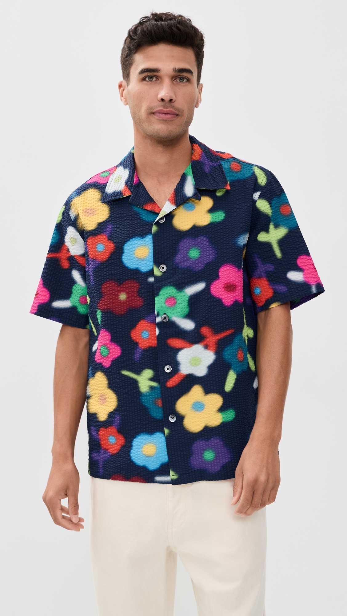 Trippy Flowers Seersucker Printed Cocktail Shirt Space