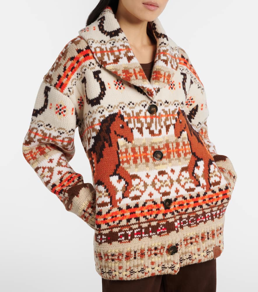 Intarsia oversized virgin wool cardigan
