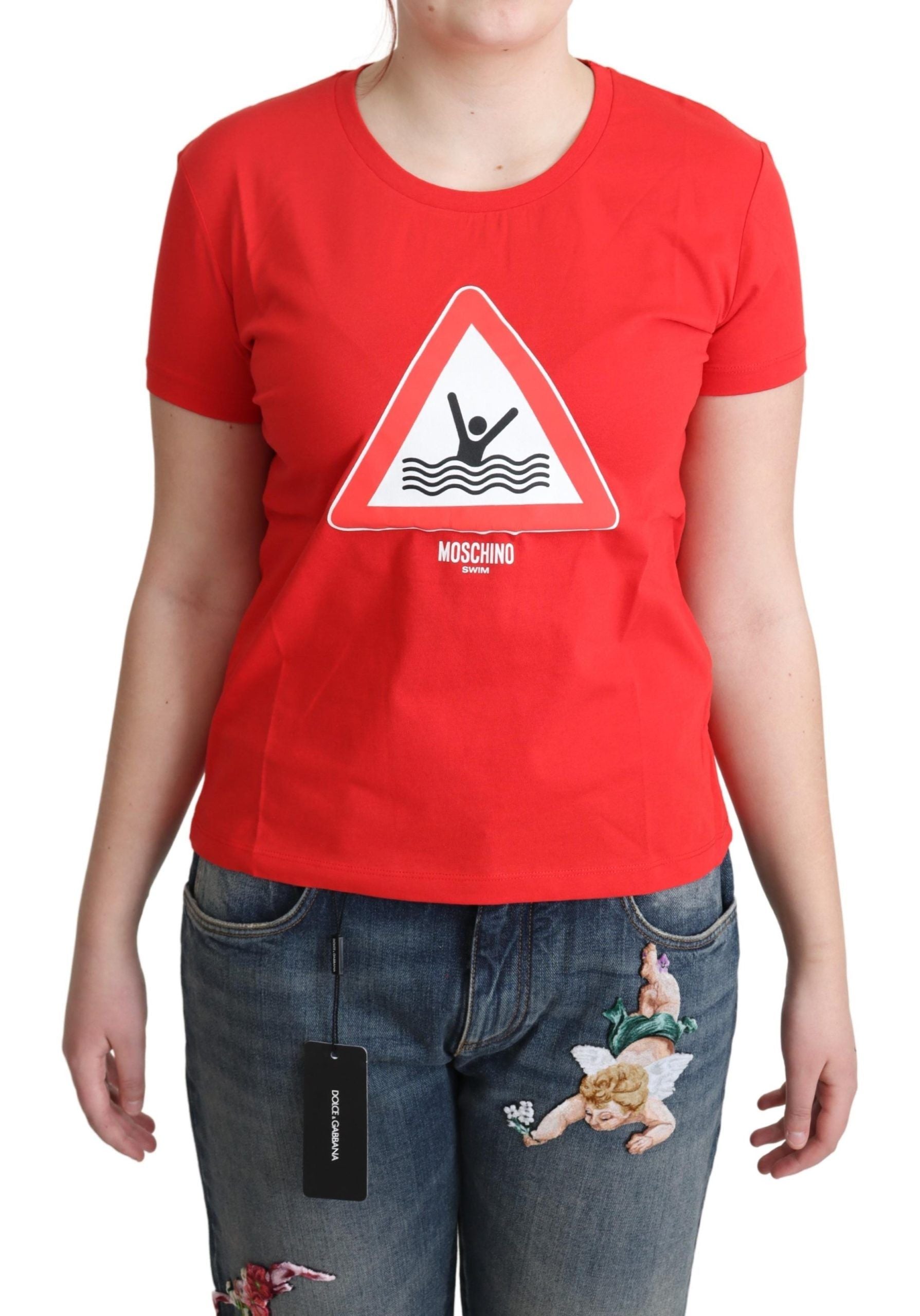 Swim Graphic Print Cotton T-Shirt — Red