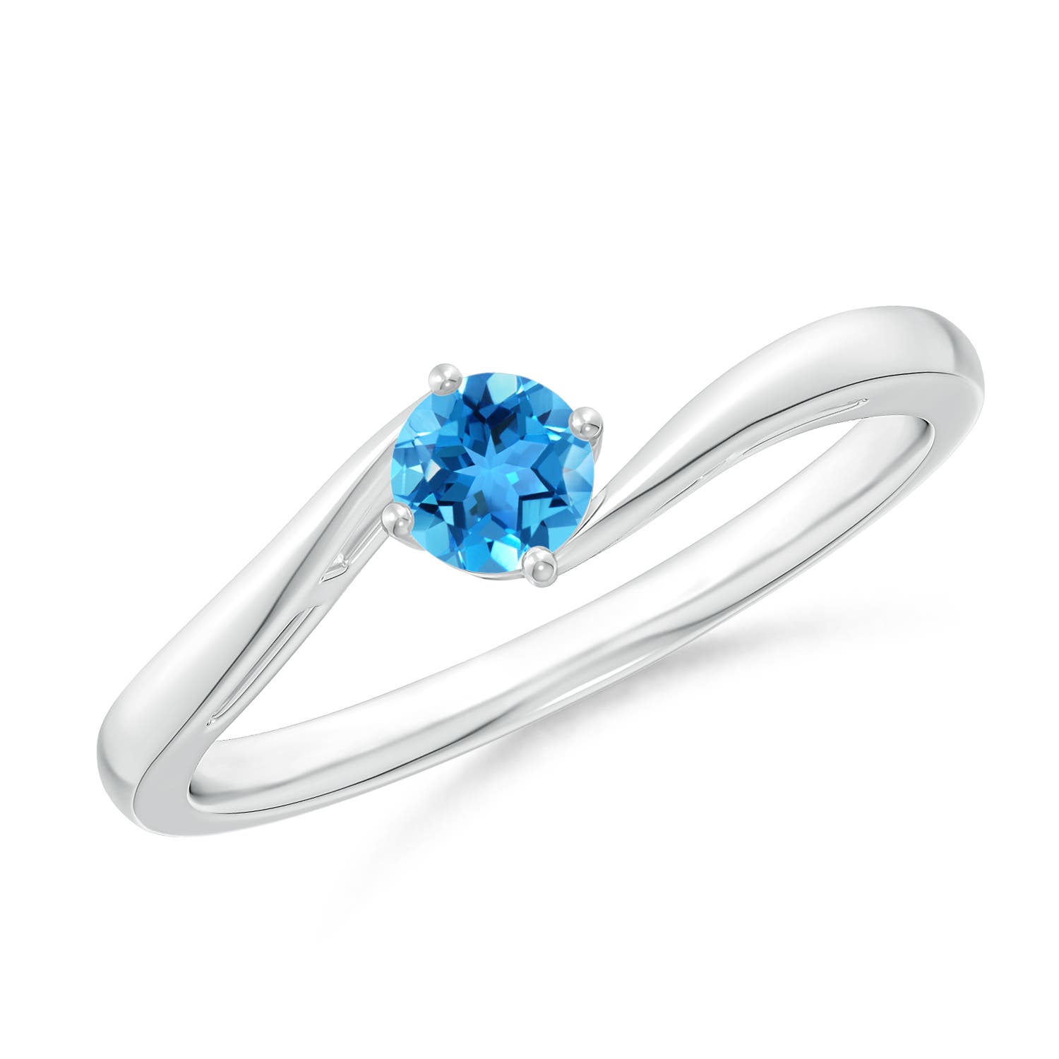 Angara 0.32 Carat Classic Round Swiss Blue Topaz Solitaire Bypass Ring in Platinum