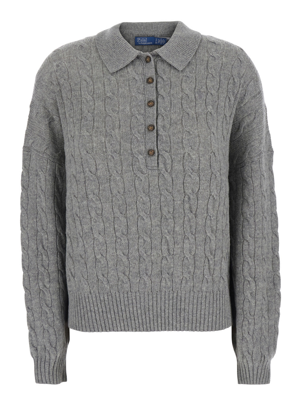Cable Knit Wool-Cashmere Sweater — Gray