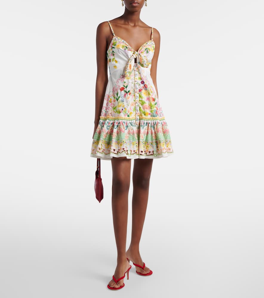 Bow-detail floral cotton minidress