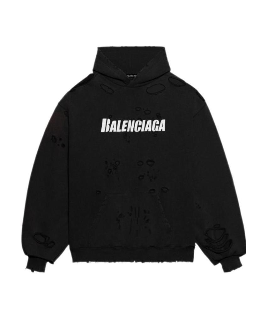 Caps Destroyed Hoodie in Nero