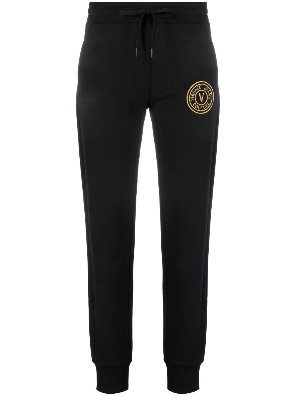 V-Emblem print track pants - Black