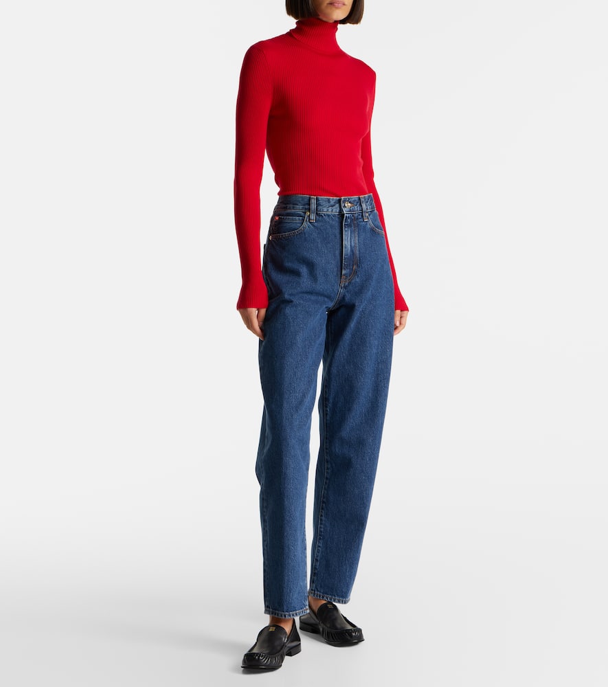Neat high-rise straight jeans